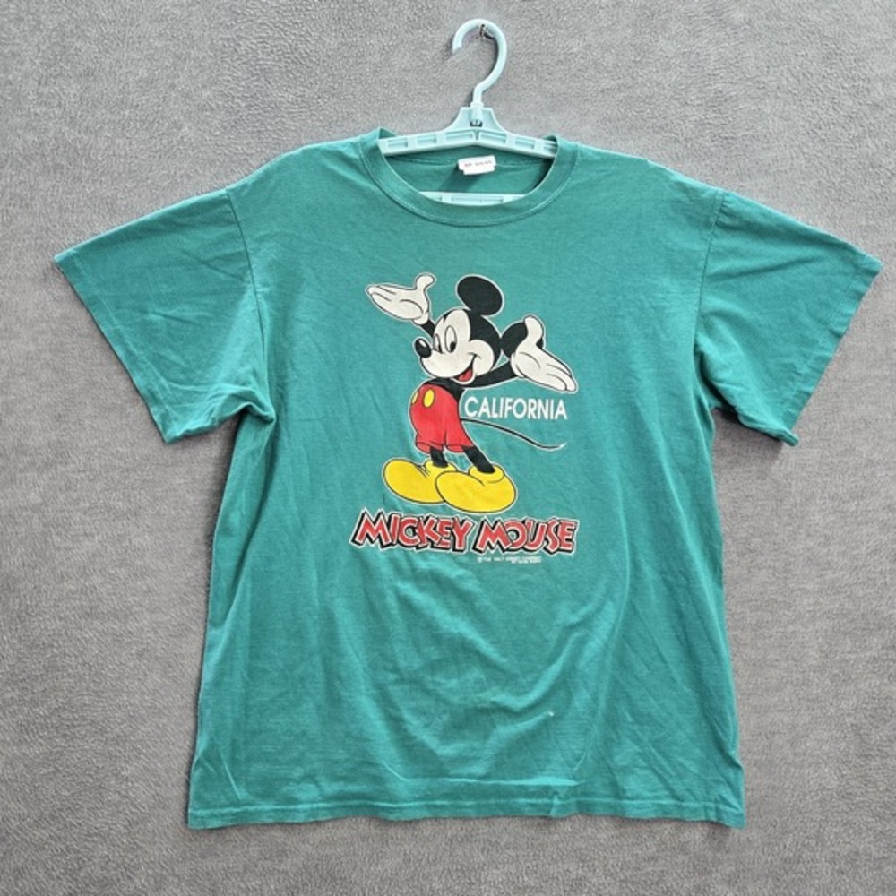 VINTAGE‎ Mickey Mouse Men Shirt L Teal Single Stitch 90s Velva Sheen USA